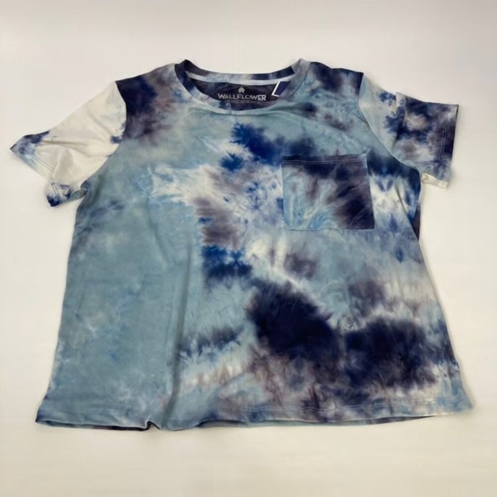 Wallflower Tie Dye Pocket T Shirt L Blue White Cropped Short Sleeve